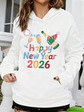 Women's Hoodie Happy New Year 2026 Colorful Champagne Glasses With Festive Confetti And Popping Bottle