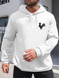 Men's Hoodie Minimal Style Small Black Rooster Silhouette On Plain White Hoodie