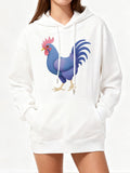 Women's Hoodie Colorful Feathered Farmyard Rooster Standing On Clean White Hoodie