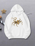 Women's Hoodie Golden Tentacles Flowing Gracefully Under White Light Octopus