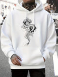 Men's Hoodie Flowing Ink Among Whirling Smoke Surrounding Roaring Fierce Dragon