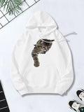 Women's Hoodie Realistic Fur Pattern With Playful Cat Resting Under Sunlight Cat
