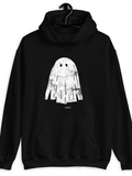 Men's Hoodie Playful Sketch Lines And Abstract White Ghost Character