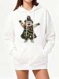 Women's Hoodie Festive Cat Dressed As A Christmas Tree With Ornaments Garland And Joyful Celebration Cat
