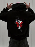 Men's Hoodie Elegant Black And Red Butterflies In Gentle Bloom Butterfly