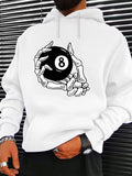 Men's Hoodie Billiard Eight Ball Surrounded By Skeletal Hands Among Shadows White Hoodie