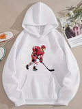Men's Hoodie Dynamic Player In Red Uniform With Ice Hockey Stick Sport Athlete
