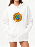 Women's Hoodie Vibrant Sunflower Petals Radiating Around The Blue Green Earth