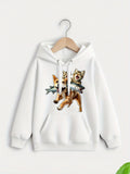 Women's Hoodie Playful Brown Puppies Carrying A Silver Fish Under Bright Light Puppy