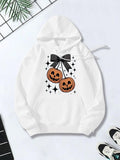 Women's Hoodie Sparkling Halloween Pumpkins With Stars And Large Bow Hooded Sweatshirt