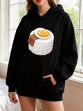 Women's Hoodie Fried Egg And Rice Design With Brown Wooden Chopsticks On Fluffy Steamed Sushi Roll