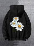 Men's Hoodie Hand Painted White Petals With Lush Green Stems Blooming Daisy Flower