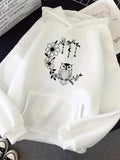 Men's Hoodie Botanical Crescent Moon With Perched Owl And Hanging Blooms Owl