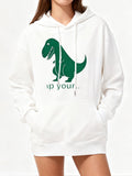 Women's Hoodie Playful Green Dinosaur Standing On White Hoodie Dinosaur