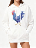 Women's Hoodie Vivid Blue Rooster Standing Amid Crisp White Space Rooster