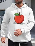 Men's Hoodie Crisp Juicy Apple With Single Green Leaf Sketched On White Hoodie