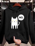 Women's Hoodie No Cartoon Cat Illustration With Playful Expression Black Hoodie Cat