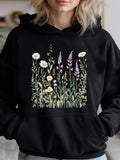 Women's Hoodie Wild Meadow Flowers Blooming With Delicate Foliage Under Warm Sunlight