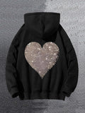 Men's Hoodie Glittering Sequins Sparkle And Shimmer On Shiny Textured Heart