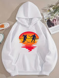 Men's Hoodie Silhouettes Playing Hockey At Sunset With Reflective Water Surface