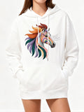 Women's Hoodie Vivid Rainbow Striped Mane On Artistic Painted Horse