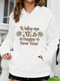 Women's Hoodie Welcome 2026 Happy New Year With Glittery Stars Pattern Hoodie
