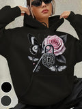 Women's Hoodie Delicate Pink Rose Entwined With Butterflies And Ornate Lock