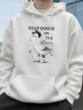Men's Hoodie Silly Goose On The Loose With Playful Stars Standing Goose