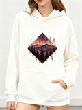 Women's Hoodie Twilight Mountain Peaks With Pine Trees Under Fiery Sunset Sky Landscape