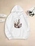 Women's Hoodie Restful Night Surrounded By Flowers And Glowing Crescent Moon Cat