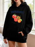 Women's Hoodie Pomodoro Fresh Red Fruity Tomatoes Surrounded By Green Leaves Cluster Tomatoes