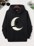 Men's Hoodie Glowing Crescent Moon With Silhouette Of Cat On Branch