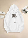 Women's Hoodie Minimalist Wind Calm Tropical Beach With Graceful Palm Tree