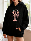 Women's Hoodie Artful Coral Design With Playful Pink Shapes Depicting A Lobster