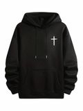 Men's Hoodie Minimalist Spiritual Symbol On Soft Cozy Black Hoodie Cross
