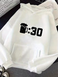 Men's Hoodie Fun Design With Frothy Beer Mug And Digital Clock Time Motif