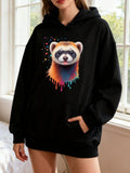Women's Hoodie Color Splash With Dripping Paint Surrounding A Curious Ferret