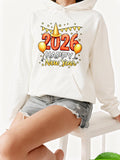 Women's Hoodie Happy New Year Colorful Balloons Party Cheerful 2024 Celebration Hoodie