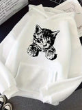 Men's Hoodie Playful Kitten Relaxing Under Soft Gentle Light Cat