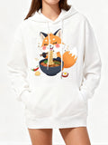 Women's Hoodie Cute Cartoon Red Fox Enjoying Ramen Noodles With Vegetables And Steam Bowl