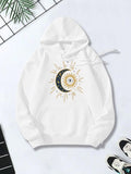 Women's Hoodie Radiant Sunlight With Shining Moon Crescent Surrounded By Gleaming Stars Sun