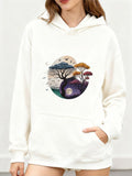 Women's Hoodie Colorful Night Landscape With Bright Moon Glowing Clouds And Majestic Trees