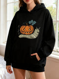 Women's Hoodie Spooky Autumn Pumpkin With Smoke Among Crawling Caterpillar