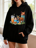 Women's Hoodie Whimsical Picnic Scene With Ice Cream Drinks And Playful Calf