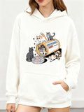 Women's Hoodie Playful Cartoon Cats Gathering Around Sushi Roll