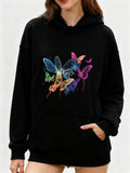 Women's Hoodie Colorful Neon Glow Butterflies Clustered In Vibrant Night Surroundings Butterfly