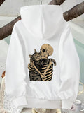 Men's Hoodie Playful Skeleton Holding Striped Cat In Cozy Embrace Hoodie