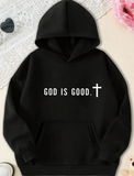 Men's Hoodie Modern Typography With White Cross Among Black Hoodie