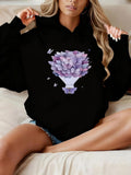 Women's Hoodie Pastel Purple Blooms With Butterflies Floating Among Dreamy Air Balloon