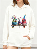 Women's Hoodie Vivid Colorful Feathers Resting On A Wooden Perch Birds